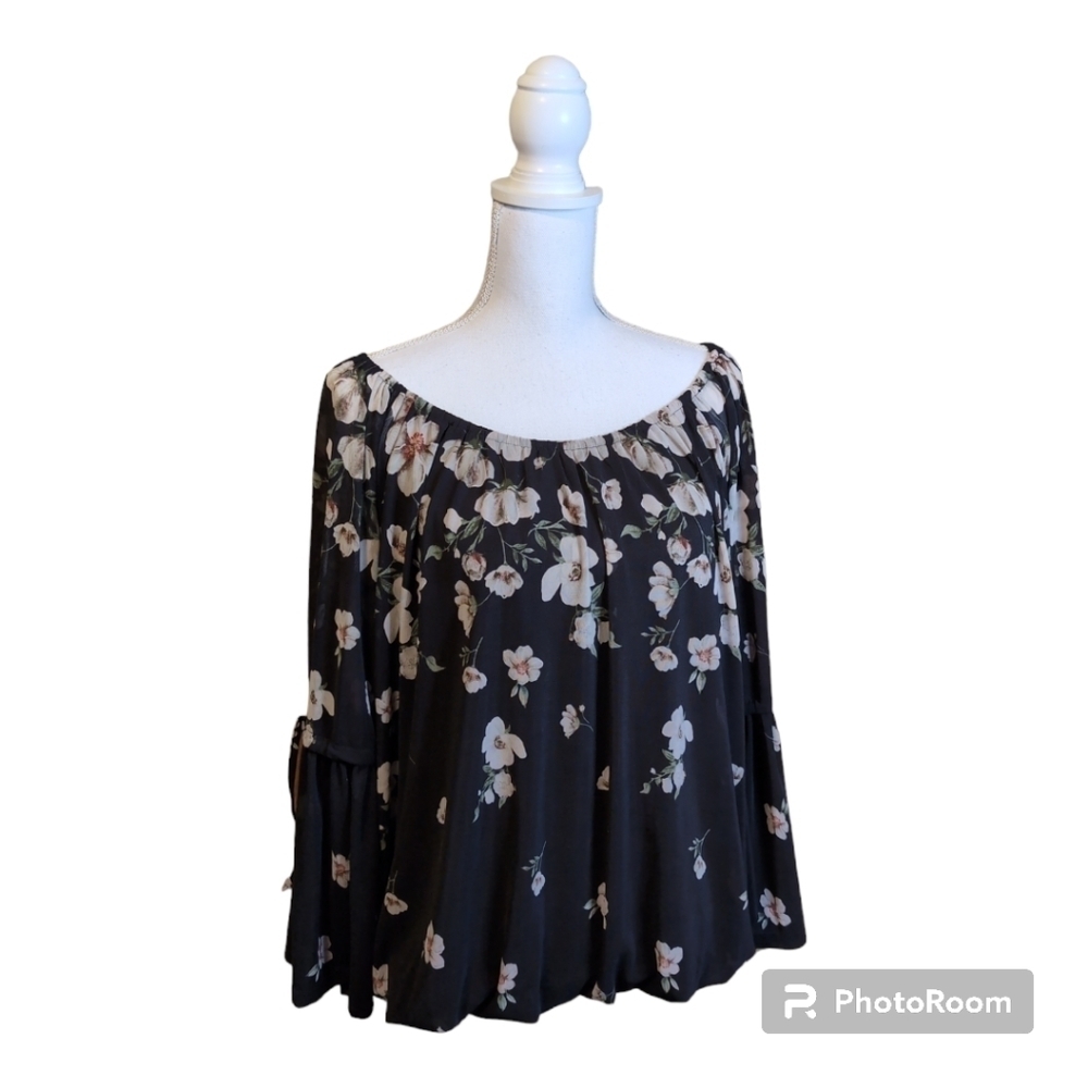 EMBER Long Sleeve FLORAL Print Puff Sleeve Blouse XL